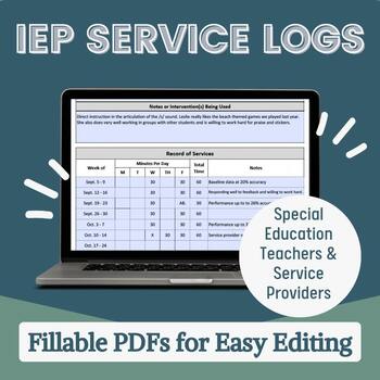 Preview of IEP Service Logs for Teachers & Related Service Providers- Fillable PDF Forms