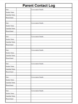 Fillable Parent Contact/Communication Log by ACLASSCreations | TpT