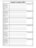 Fillable Parent Contact information sheet