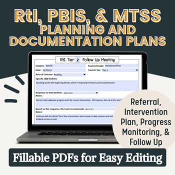Preview of Fillable Response to Intervention Guide, Planning, & Forms (RtI, MTSS, PBIS)
