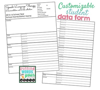 Preview of Fillable Speech and Language Therapy Data Form 