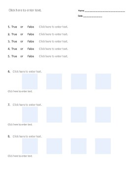 Preview of Fillable Worksheet / Test Template 5 T/F and 5 4-picture answer choices