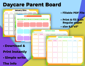 Preview of Fillable and Printable Daycare Parent Board, Childcare Bulletin Board Template.