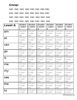 Preview of Fillable high frequency word recording chart-GR level A