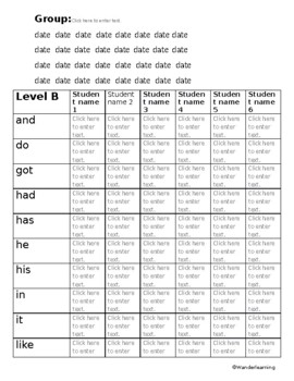 Preview of Fillable high frequency word recording chart-GR level B