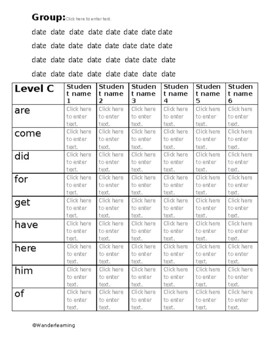 Preview of Fillable high frequency word recording chart-GR level C