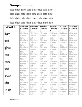 Preview of Fillable high frequency word recording chart-GR level E