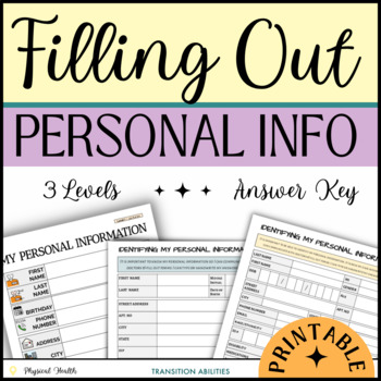 Preview of Filling Out Forms | Personal Information Practice Special Ed | PRINTABLE 