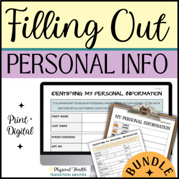 Preview of Filling Out Forms | Personal Information Practice Special Ed | BUNDLE