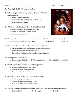 Preview of Film Guide Questions: Star Wars Episode III - Revenge of the Sith
