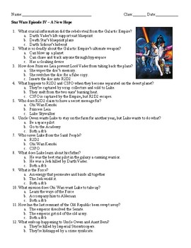 Preview of Film Guide Questions: Star Wars Episode IV - A New Hope