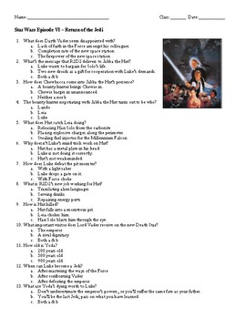 Preview of Film Guide Questions: Star Wars Episode VI - Return of the Jedi