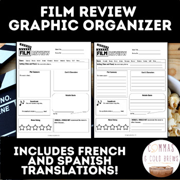 Preview of Film Review Graphic Organizer Worksheet | English, French, and Spanish | NO PREP