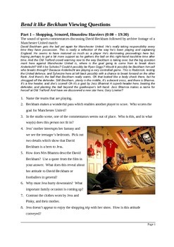 Preview of Film Studies: Bend it Like Beckham - Detailed Viewing Questions