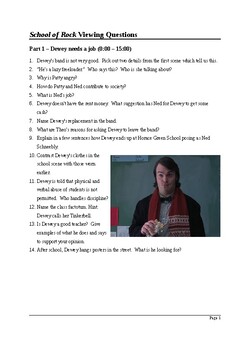 Preview of Film Studies: School of Rock - Detailed Viewing Questions