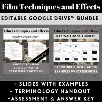 Preview of Film Techniques Bundle: Google Slides Lesson and Google Docs Worksheet & Handout