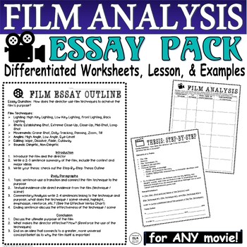 Preview of Film Techniques & Film Analysis Essay Pack Thesis Movie Activities