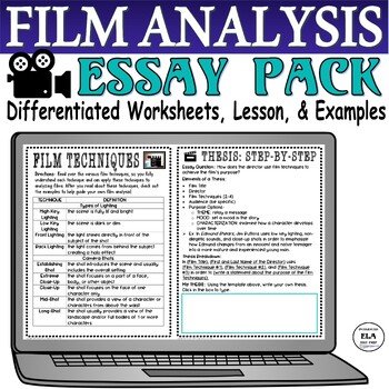 Preview of Film Techniques & Film Analysis Essay Pack with Thesis Outline Movie Activities