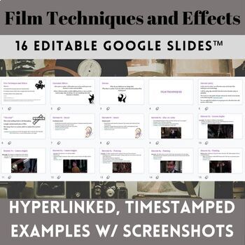 Preview of Film Techniques and Effects Lesson Google Slides™ with Hyperlinked Film Examples