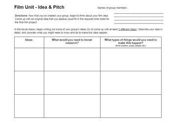 Preview of Film Unit - Idea Brainstorm and Pitch Organizer