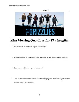 Preview of Film Viewing Questions and Extensions for The Grizzlies