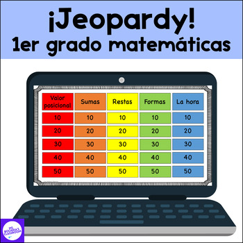Preview of Fin de Año Juego Repaso Matemáticas Jeopardy End of Year Math Review Spanish 1st