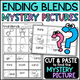 Ending Blends Mystery Picture Worksheets: Cut and Paste