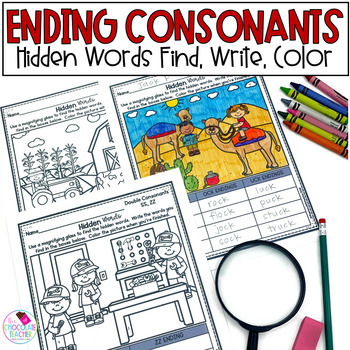 Preview of Ending Blends - Double Consonants - Phonics Worksheets - Hidden Words
