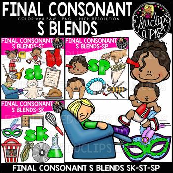 Preview of Final Consonant Blends S- Clip Art Sets {Educlips Clipart}