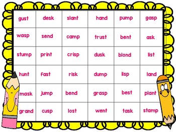Final Consonant Blends -mp, -nd, -nt, -sk, -sp, -st Spinner Game