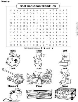 final consonant blends nk ending blends worksheet nk word family