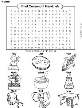 final consonant blends activity sk word search ending blends worksheet