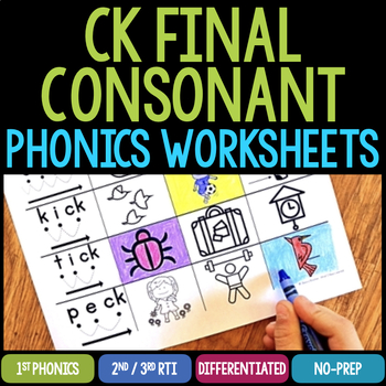 Preview of Final Consonant CK Worksheets & Activities No-Prep Phonics Worksheets