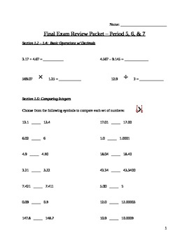 Preview of Final Exam Review Packet - 7th Grade Math