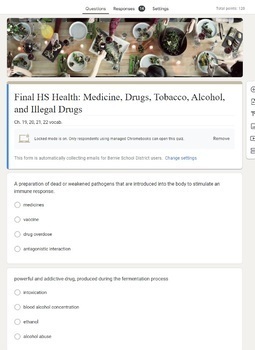 Preview of Final HS Health: Meds, Drugs, Tobacco, Alcohol: Google Form: Blooket Game