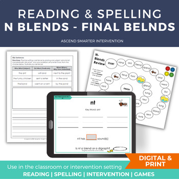 Preview of Final N Blends Reading & Spelling Lesson