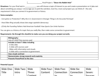 Preview of Final Research Project Instructions/Example (Social Studies)(Middle/High School)