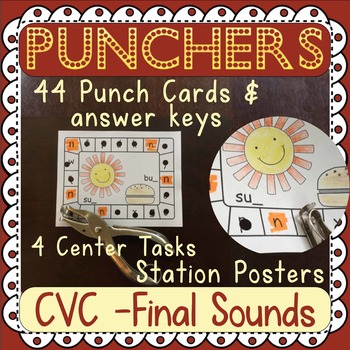 Preview of Final Sounds: CVC Hole Punch - 42 Task Cards - 4 Activities