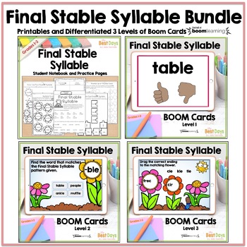 Preview of Final Stable Syllable Consonant le Bundle!  Printables and 3 BOOM Learning Decks