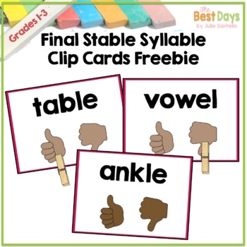 Preview of Final Stable Syllable Consonant le Thumbs Up and Thumbs Down Clip Cards