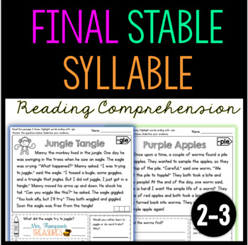 Preview of Final Stable Syllable Reading Comprehension Passages