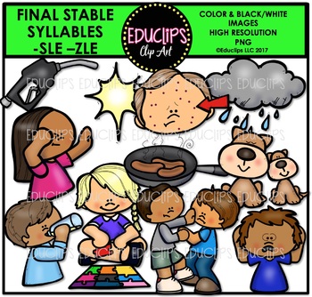 Preview of Final Stable Syllables -SLE & -ZLE {Educlips Clipart}