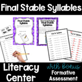 Final Stable le Syllables Hands-On Literacy Center Activity