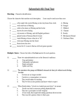 Final Test for Fahrenheit 451 by Ray Bradbury by Mrs Shakespeare