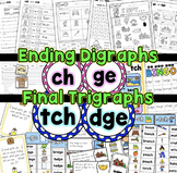 Final Trigraphs dge and tch Ending Digraphs ch and ge Worksheets