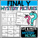 Y Ending Mystery Picture Worksheets: Cut and Paste Final Y