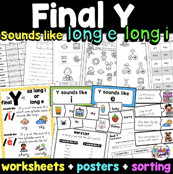 Preview of Y as a vowel Worksheets Activity long i and long e Final Y