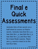 Final e Assessment Magic e Quick Assessment