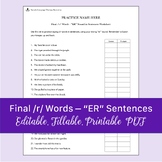 Final /r/ Words - "ER" Sound in Sentences Worksheet | Prin