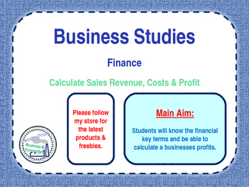 Preview of Finance - Calculating Sales Revenue, Costs & Profit - PPT & Worksheet